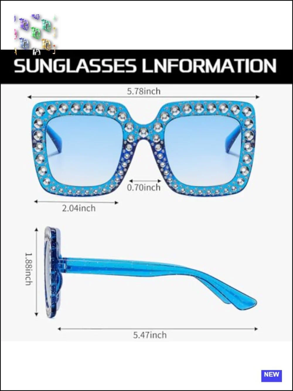 Oversized Crystal Square Sunglasses Women Men Bling Rhinestone Disco Shades UV